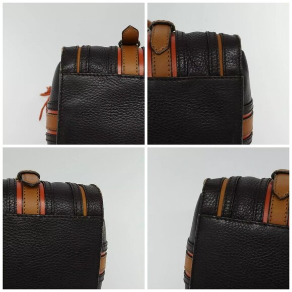 BURBERRY Hand Bag Leather 2way Dark Brown Gold Auth 114741 - Picture 16 of 16